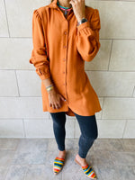 Rust Longline Belted Shirt