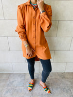 Rust Longline Belted Shirt