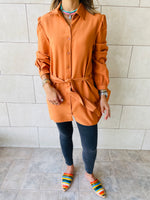 Rust Longline Belted Shirt