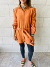 Rust Longline Belted Shirt