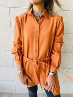 Rust Longline Belted Shirt