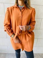 Rust Longline Belted Shirt