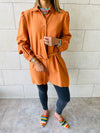 Rust Longline Belted Shirt