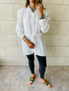 White Longline Belted Shirt