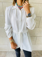White Longline Belted Shirt