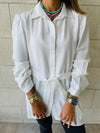 White Longline Belted Shirt