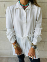 White Longline Belted Shirt