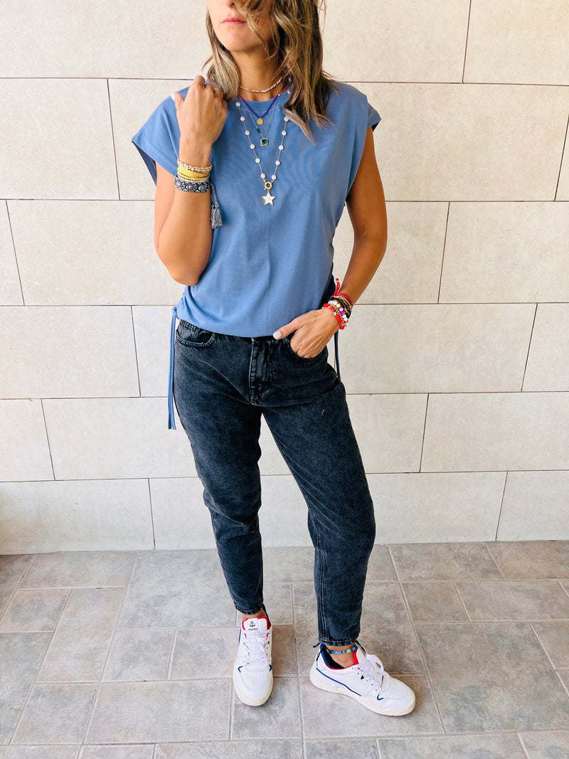 Black & Blue Side Tie T-shirts Set