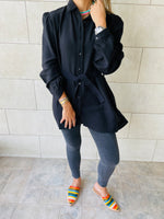 Black Longline Belted Shirt
