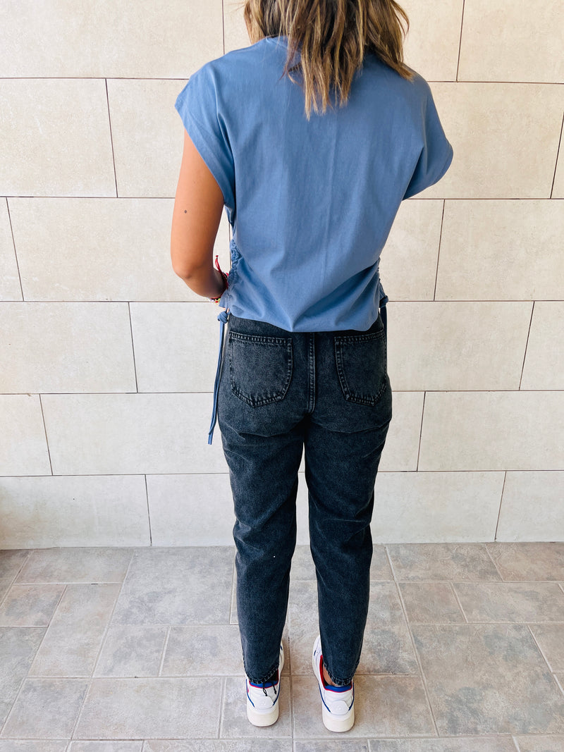 Black & Blue Side Tie T-shirts Set