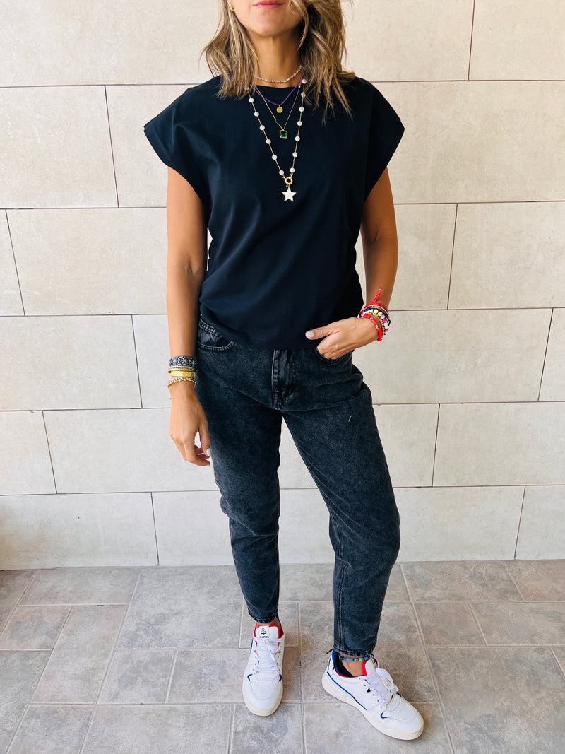 Black & Blue Side Tie T-shirts Set