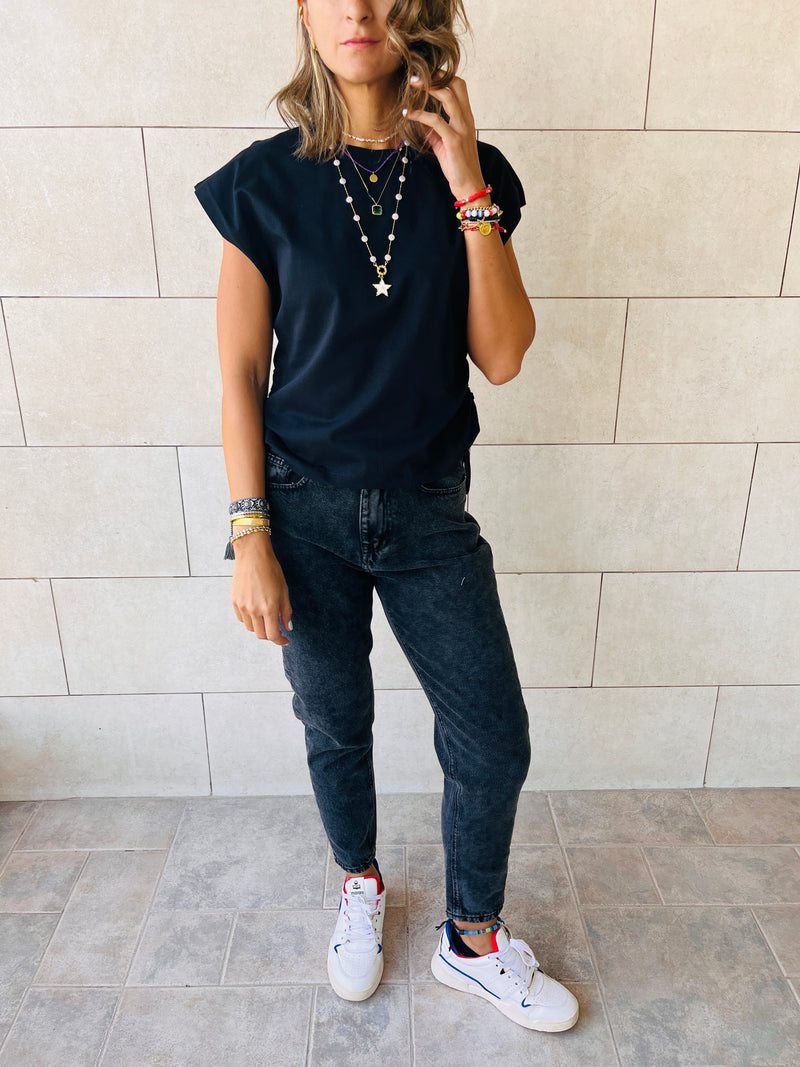 Black & Blue Side Tie T-shirts Set