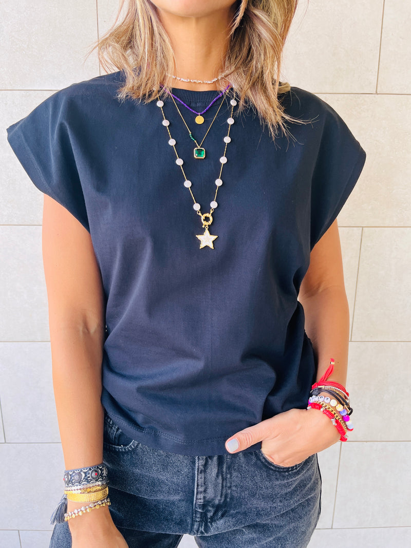 Black & Blue Side Tie T-shirts Set