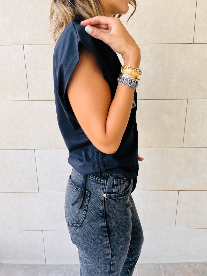 Black & Blue Side Tie T-shirts Set