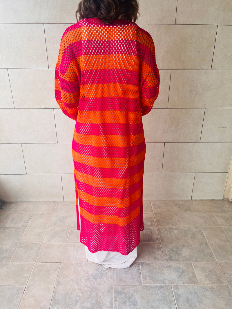 Orange Hippie Hemmed Colorblock Knit Kimono