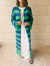 Green Hippie Hemmed Colorblock Knit Kimono
