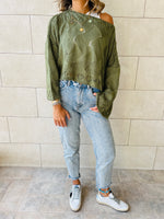 Olive Crop Knit Top