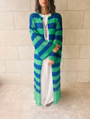 Green Hippie Hemmed Colorblock Knit Kimono