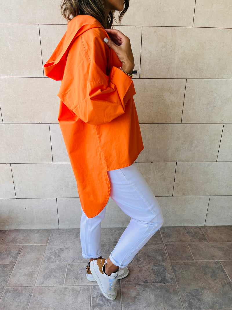 Orange High Low Hooded Shirt
