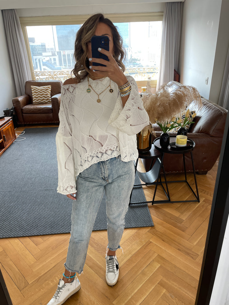 White Crop Knit Top