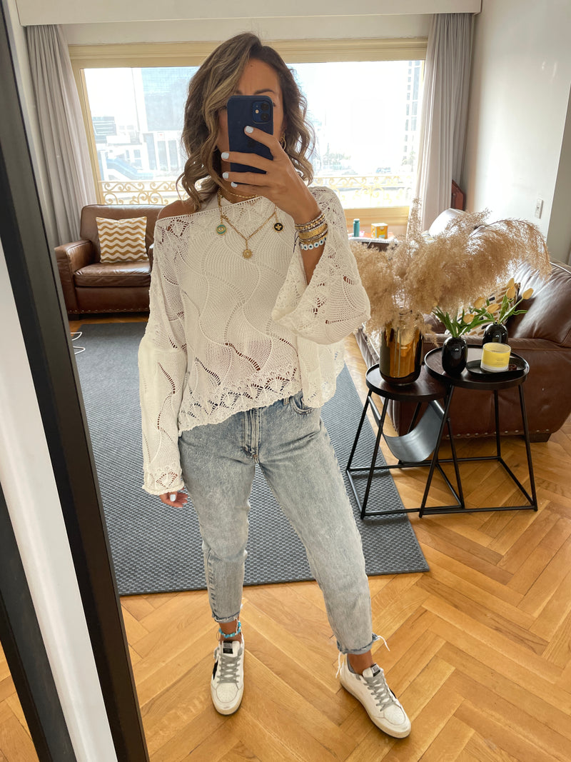 White Crop Knit Top