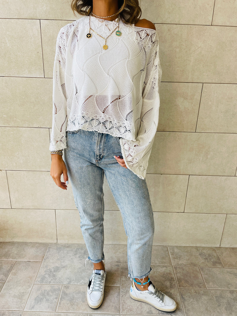 White Crop Knit Top