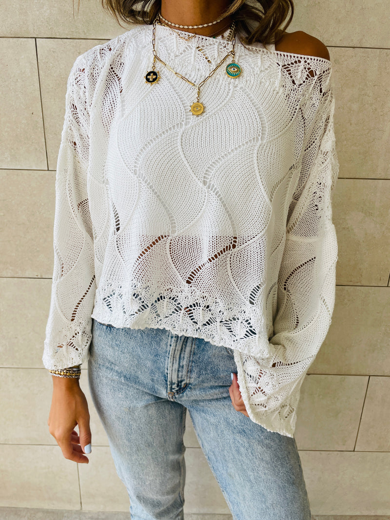 White Crop Knit Top