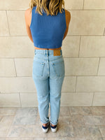 White & Blue High Neck Crop Set
