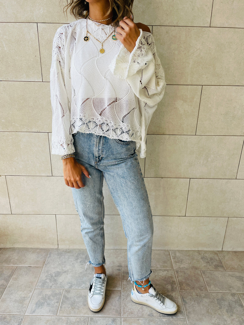 White Crop Knit Top