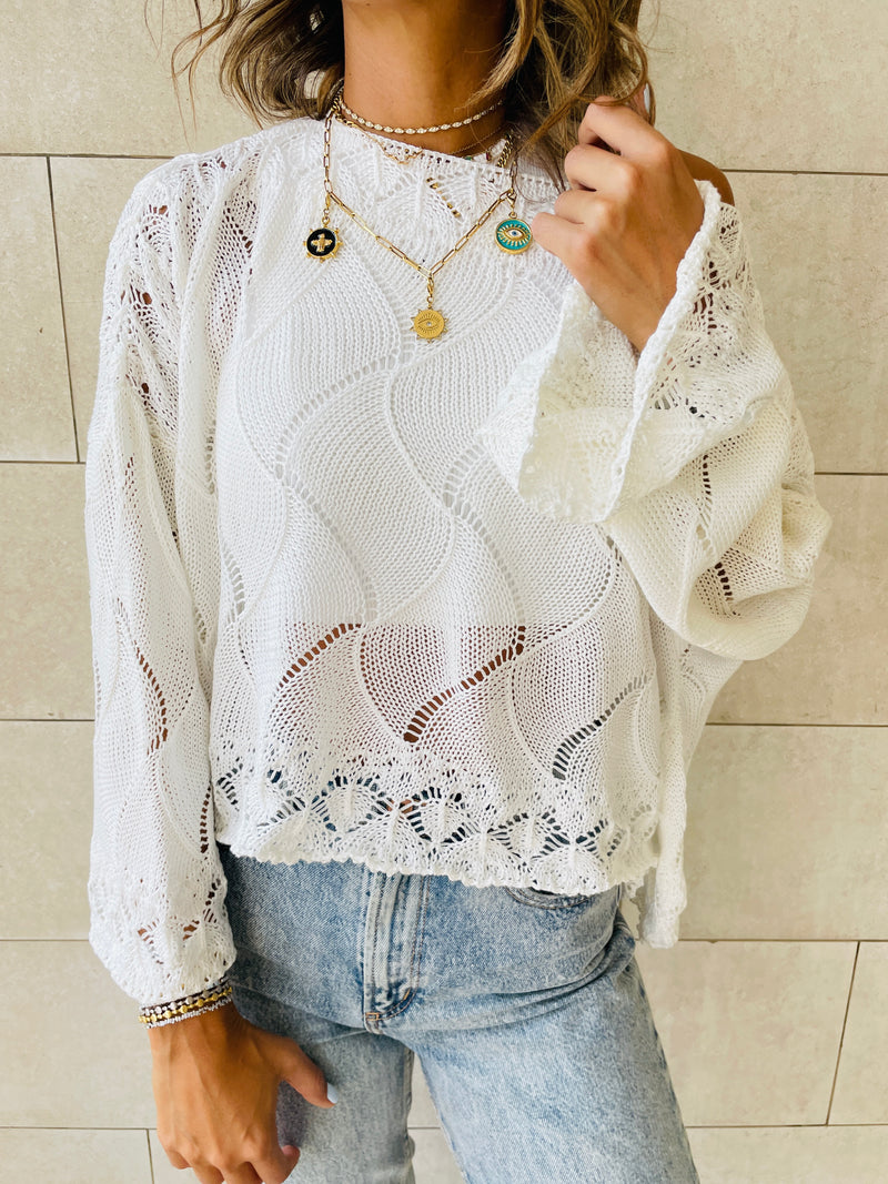 White Crop Knit Top