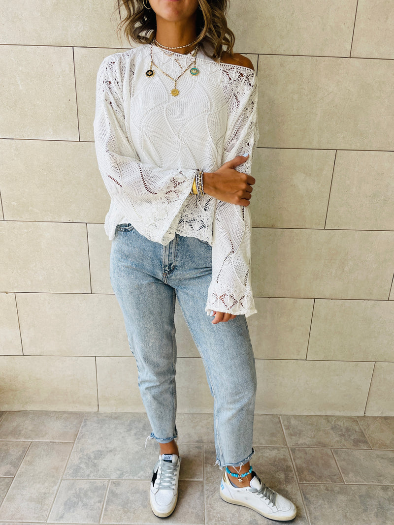 White Crop Knit Top