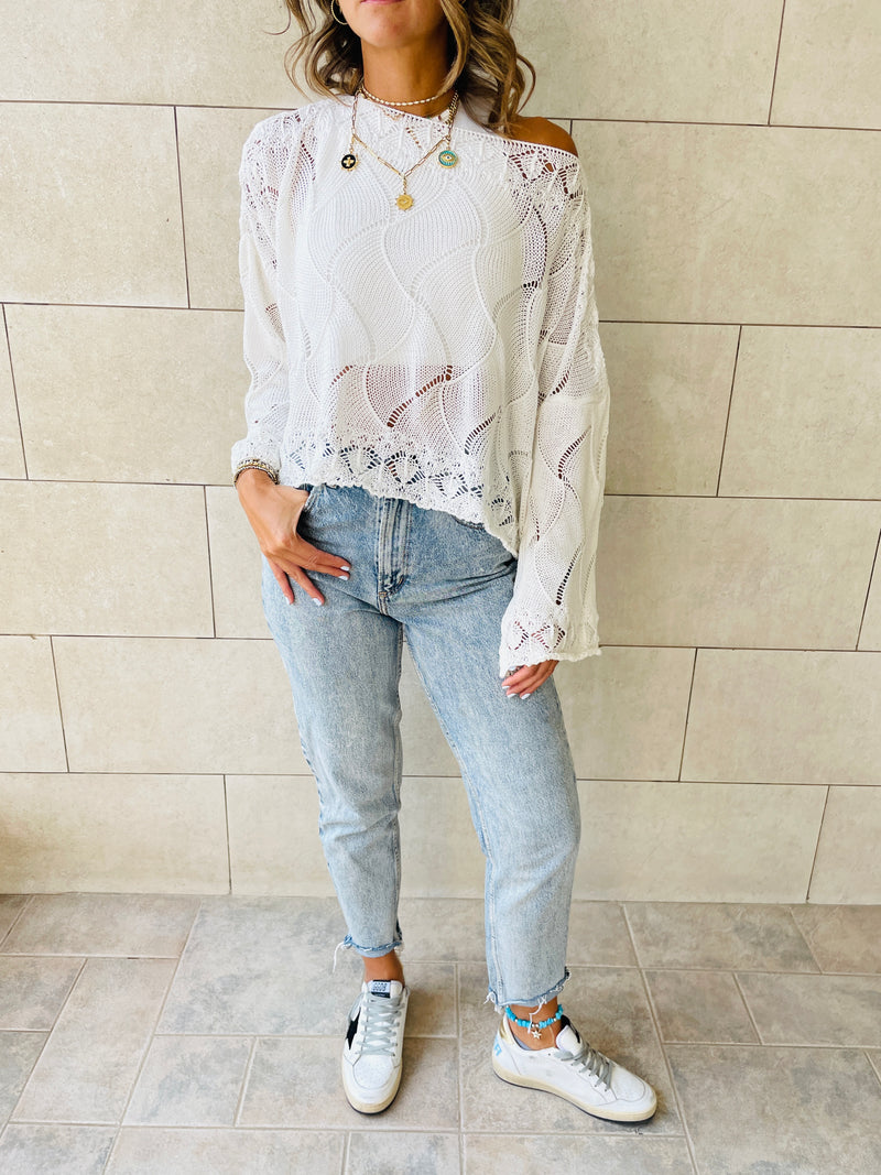 White Crop Knit Top