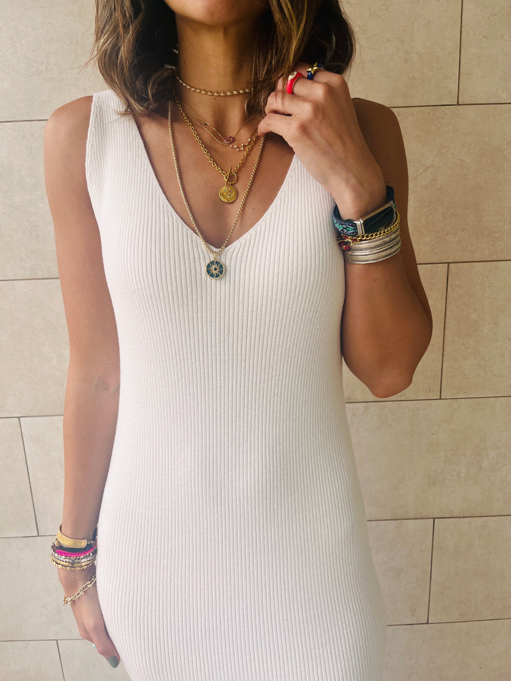 White Ribbed Essential Knit Dress