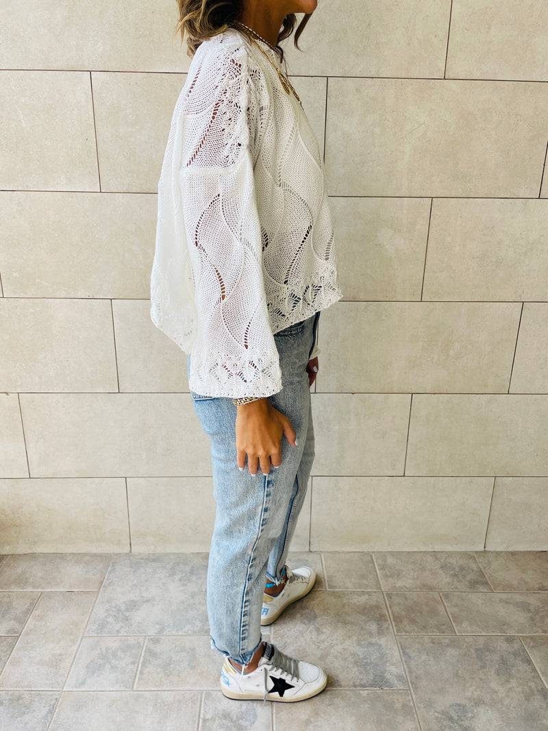 White Crop Knit Top