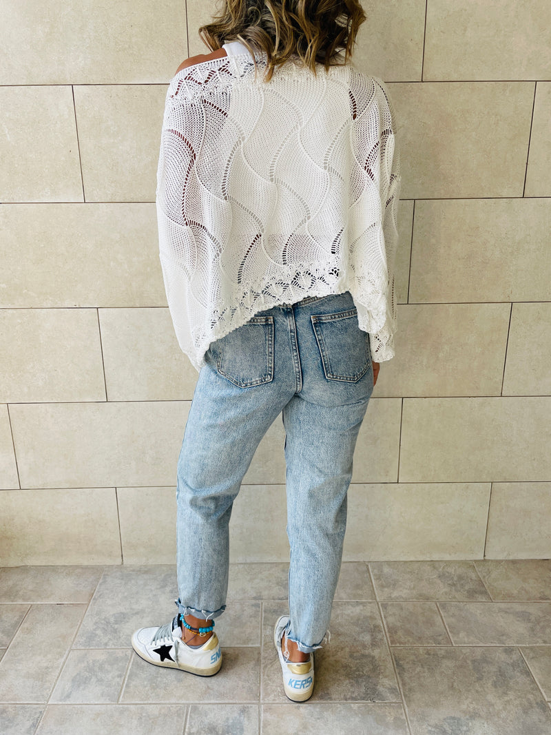 White Crop Knit Top