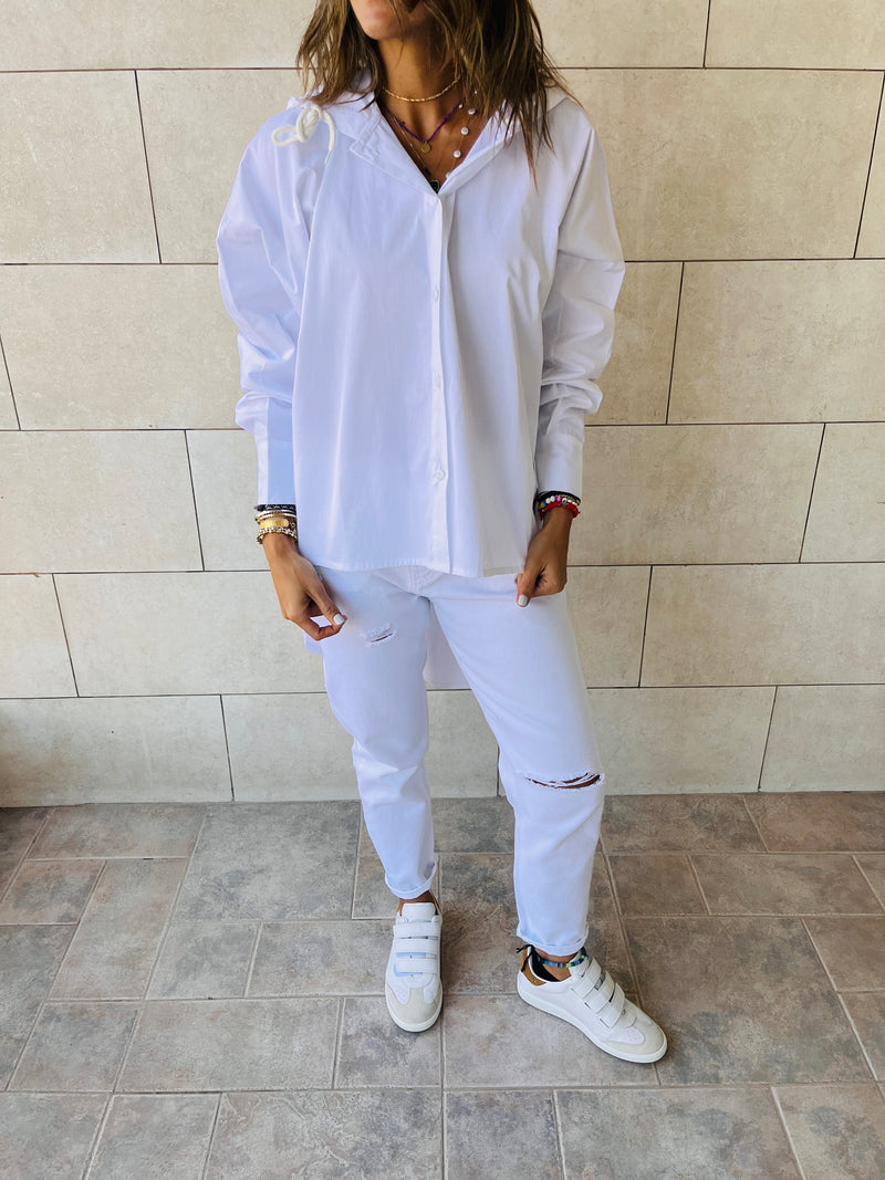White High Low Hooded Shirt
