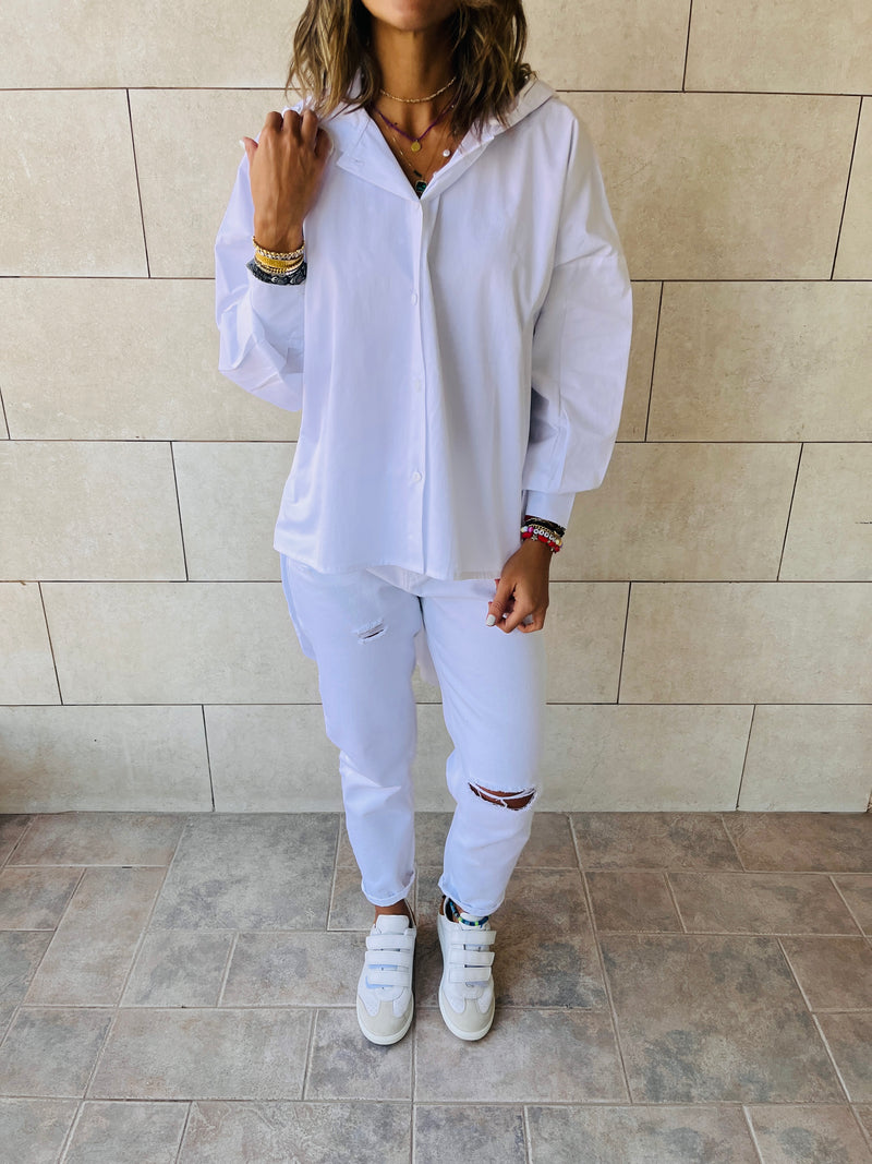 White High Low Hooded Shirt