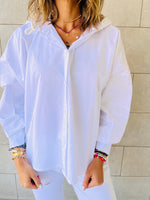 White High Low Hooded Shirt