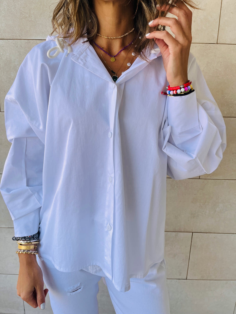 White High Low Hooded Shirt