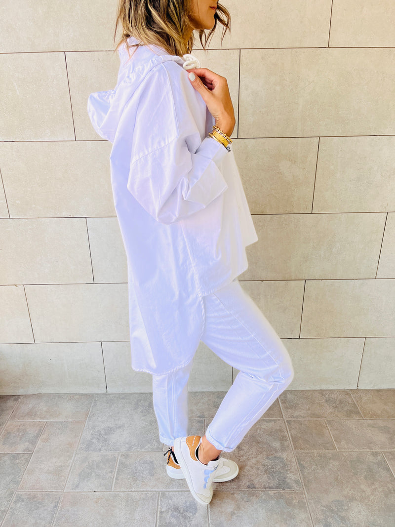 White High Low Hooded Shirt