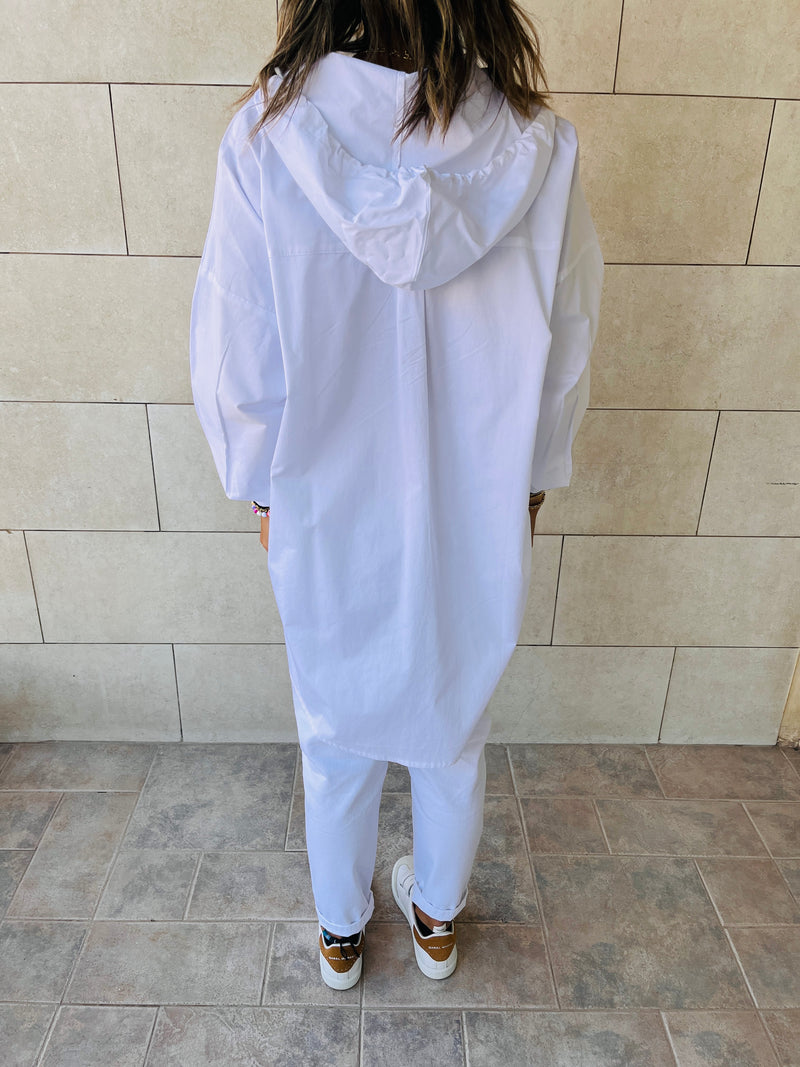 White High Low Hooded Shirt