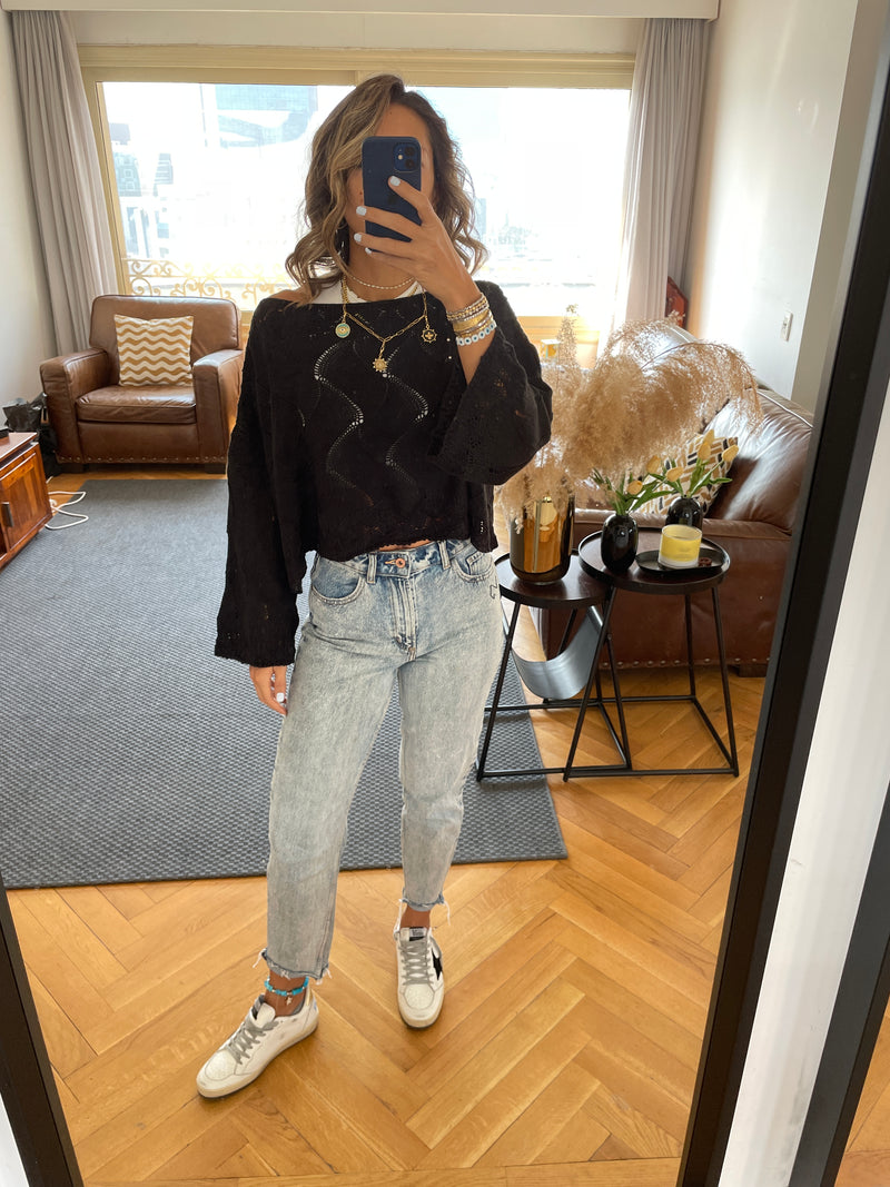 Black Crop Knit Top