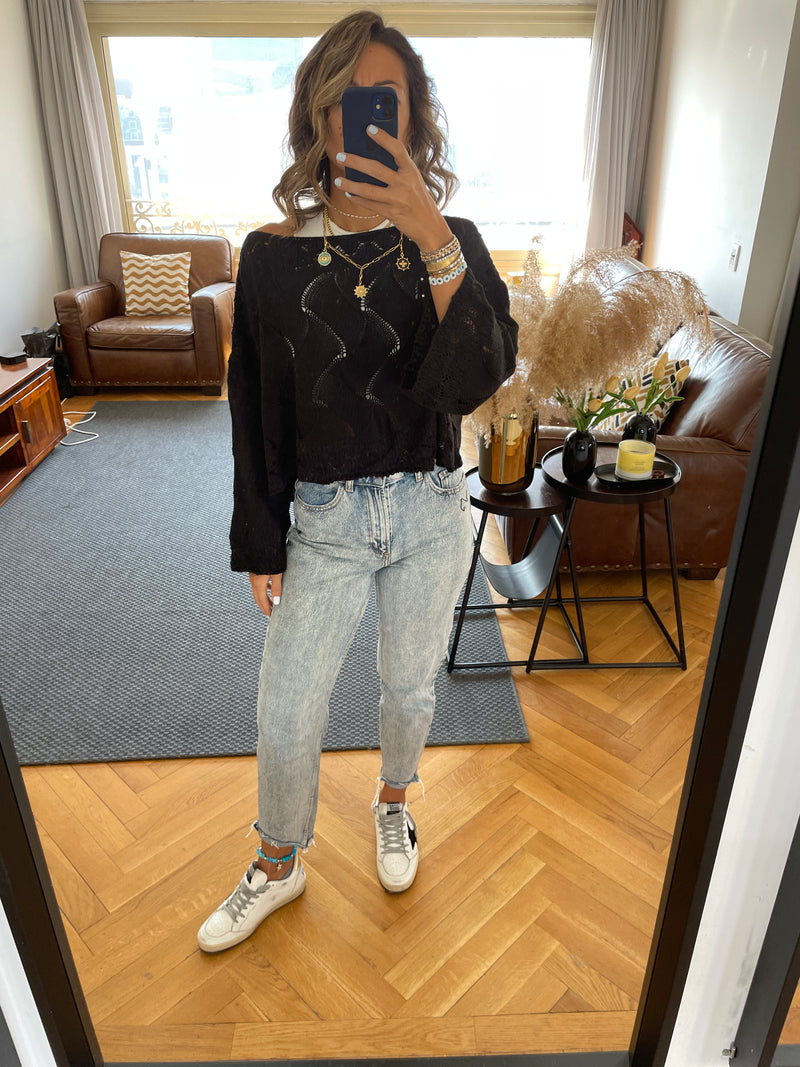 Black Crop Knit Top