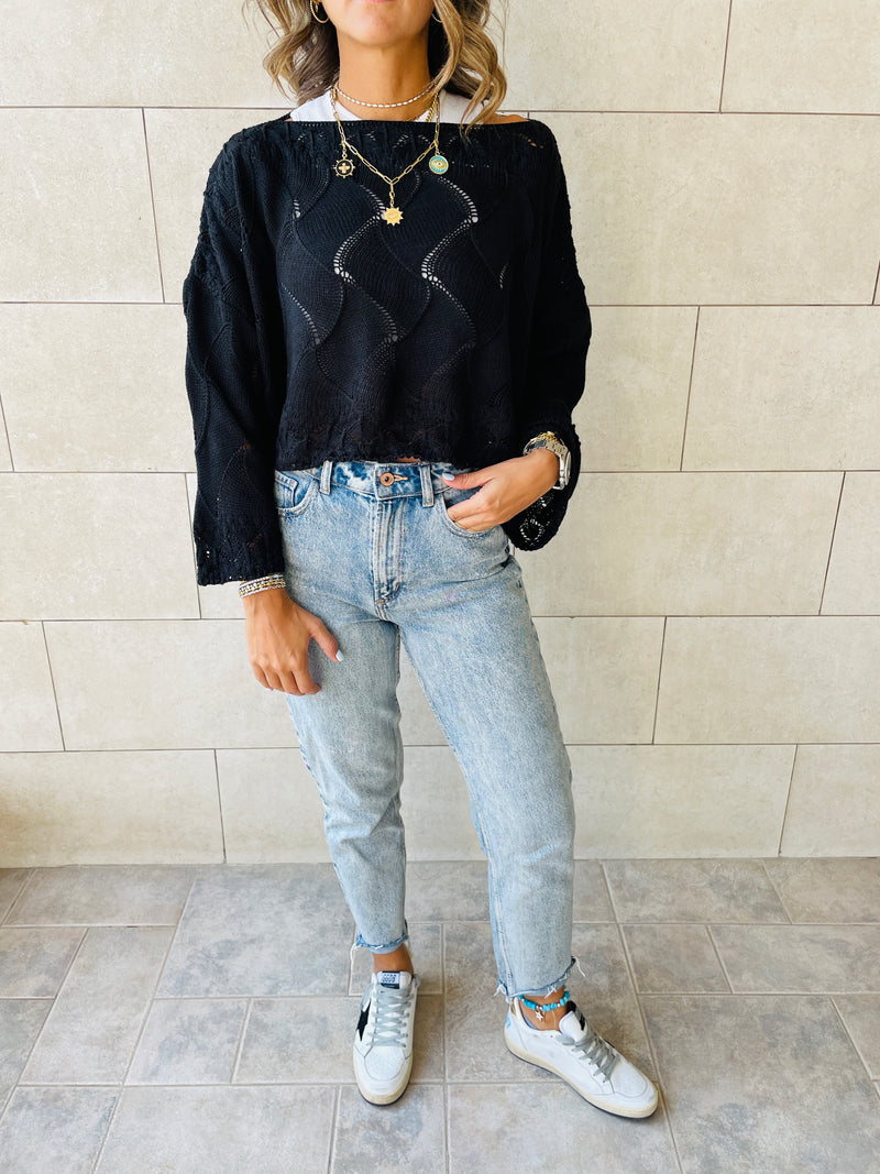 Black Crop Knit Top