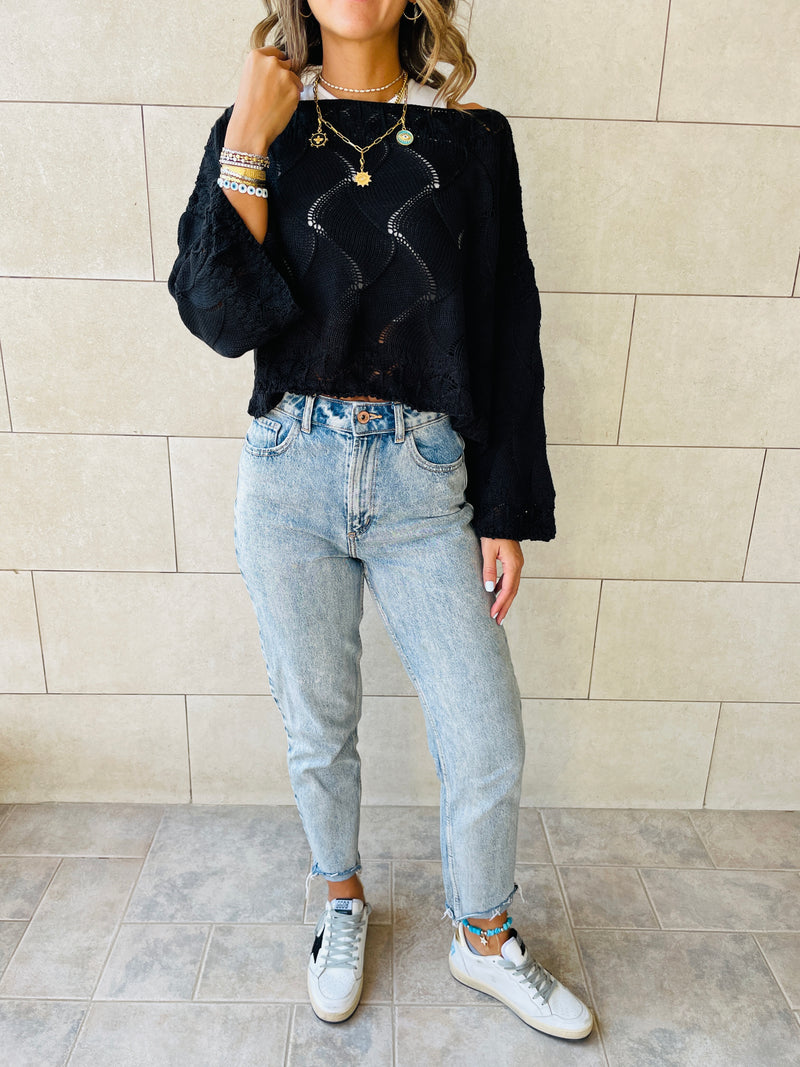 Black Crop Knit Top