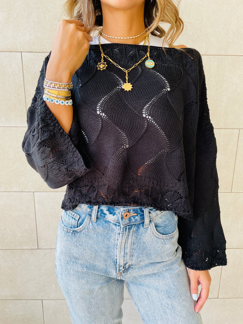 Black Crop Knit Top