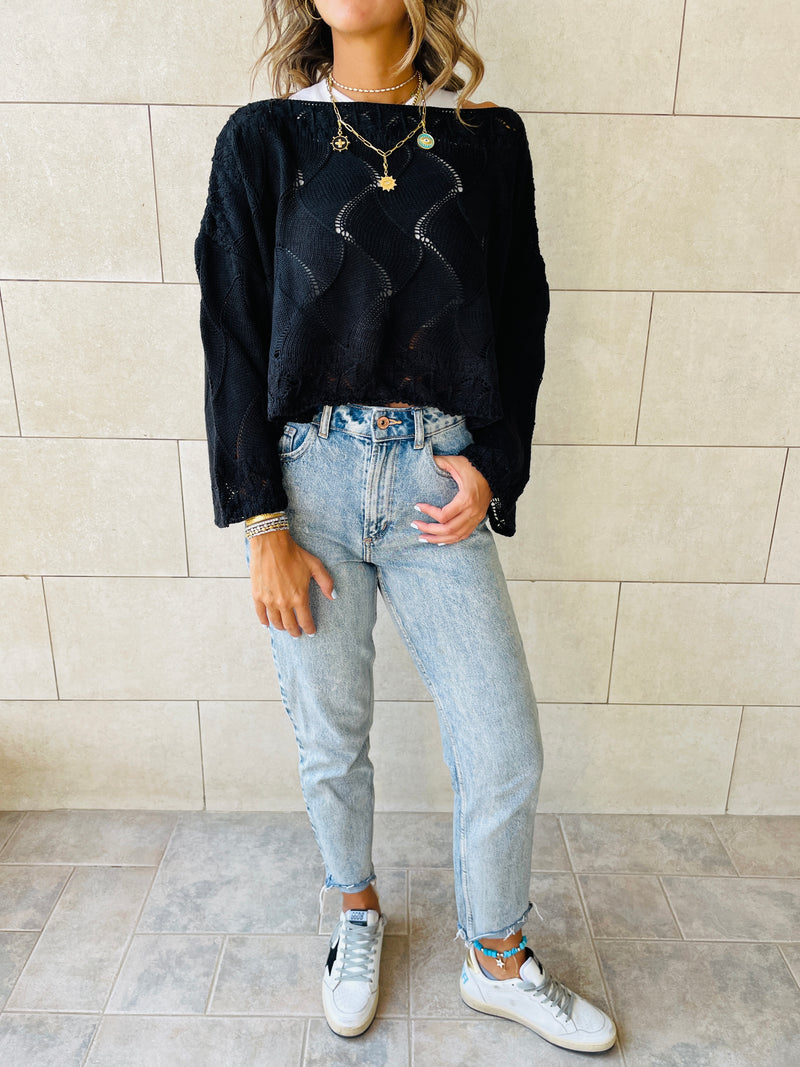 Black Crop Knit Top