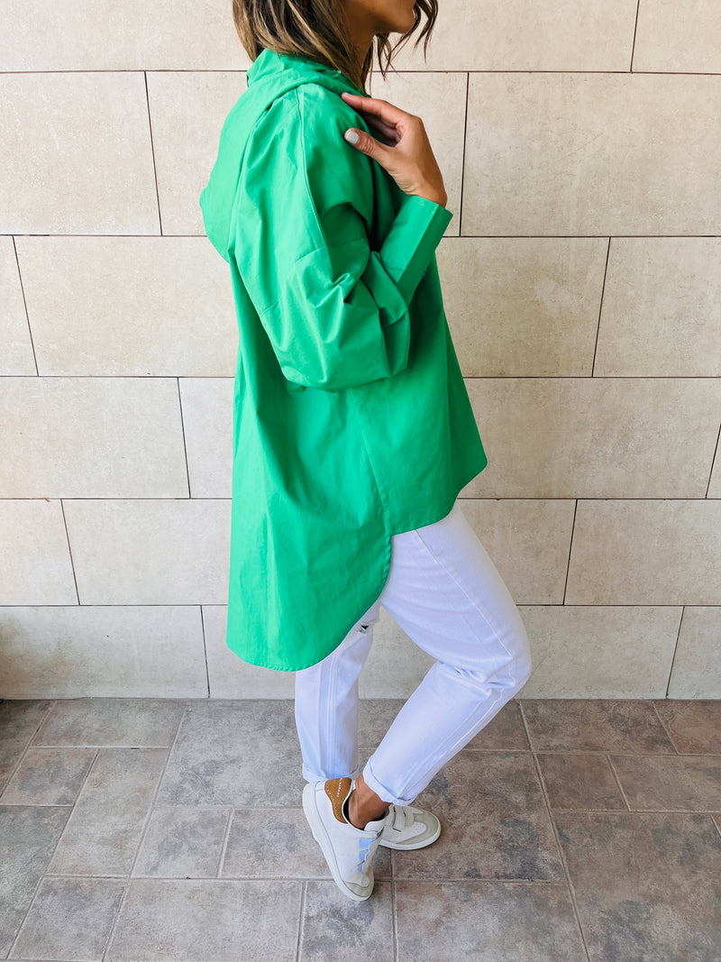 Green High Low Hooded Shirt