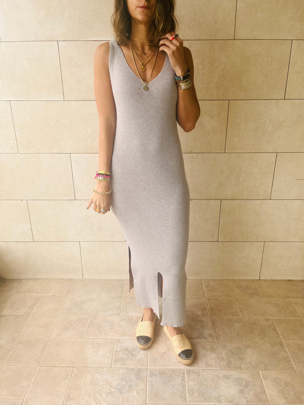 Grey Ribbed Essential Knit Dress