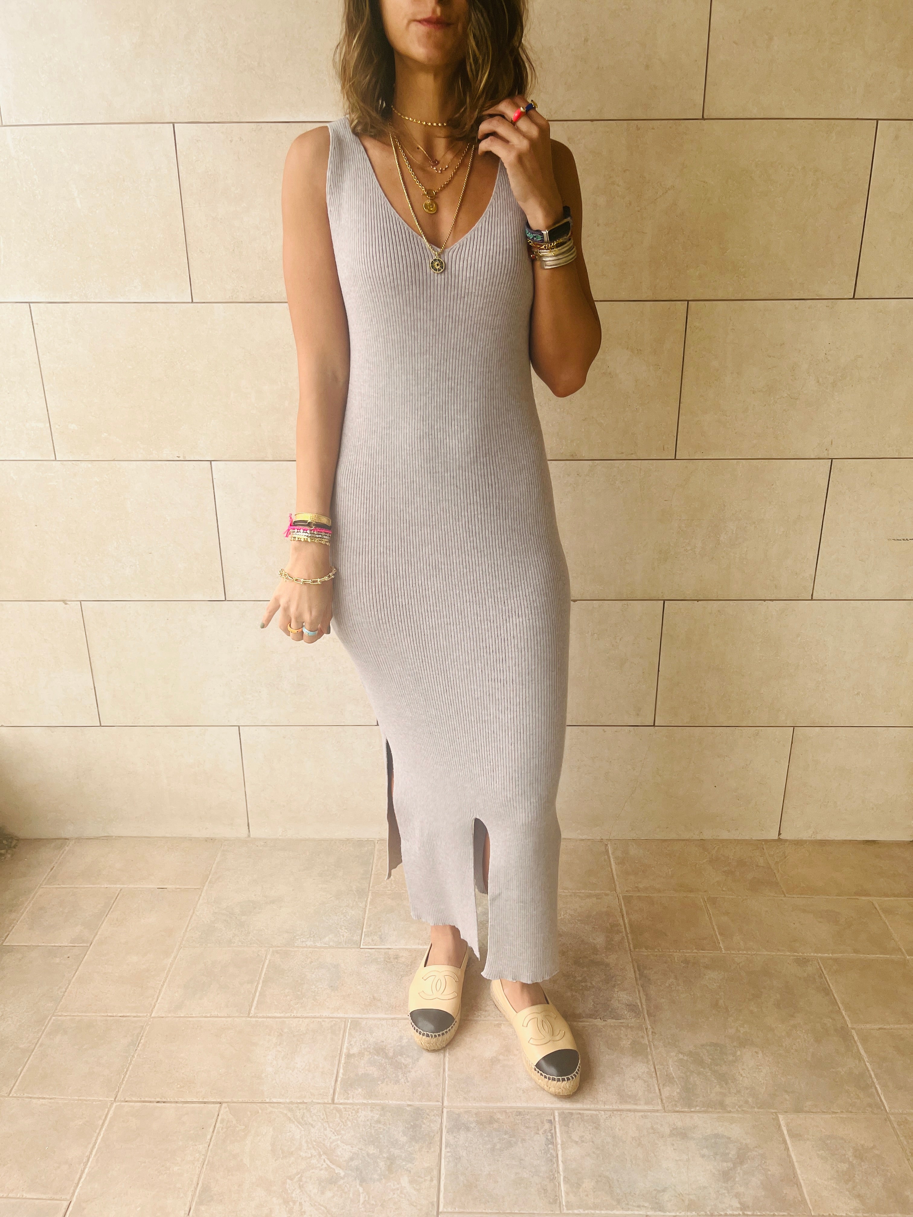 Grey Ribbed Essential Knit Dress